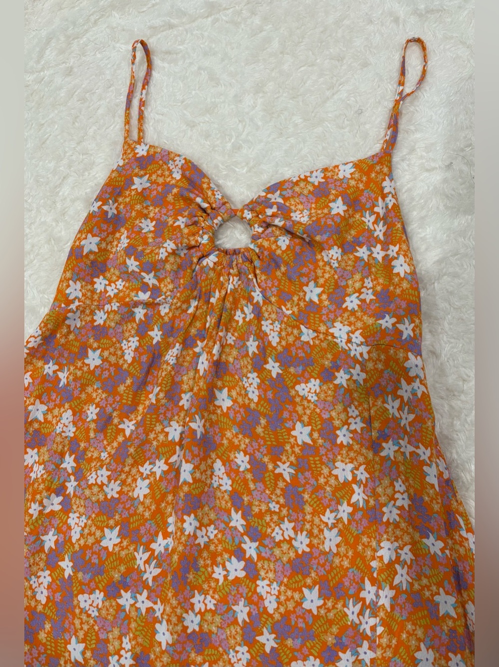 Steve Madden Orange Floral Smocked Top with Purple & White Accents Size M
